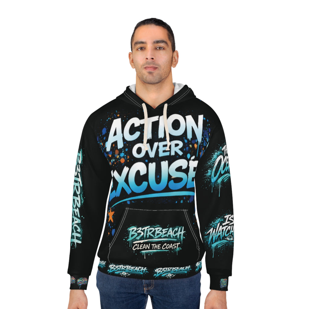 Hoodie — 'Action Over Excuses' B3TR Beach Octopus Pullover
