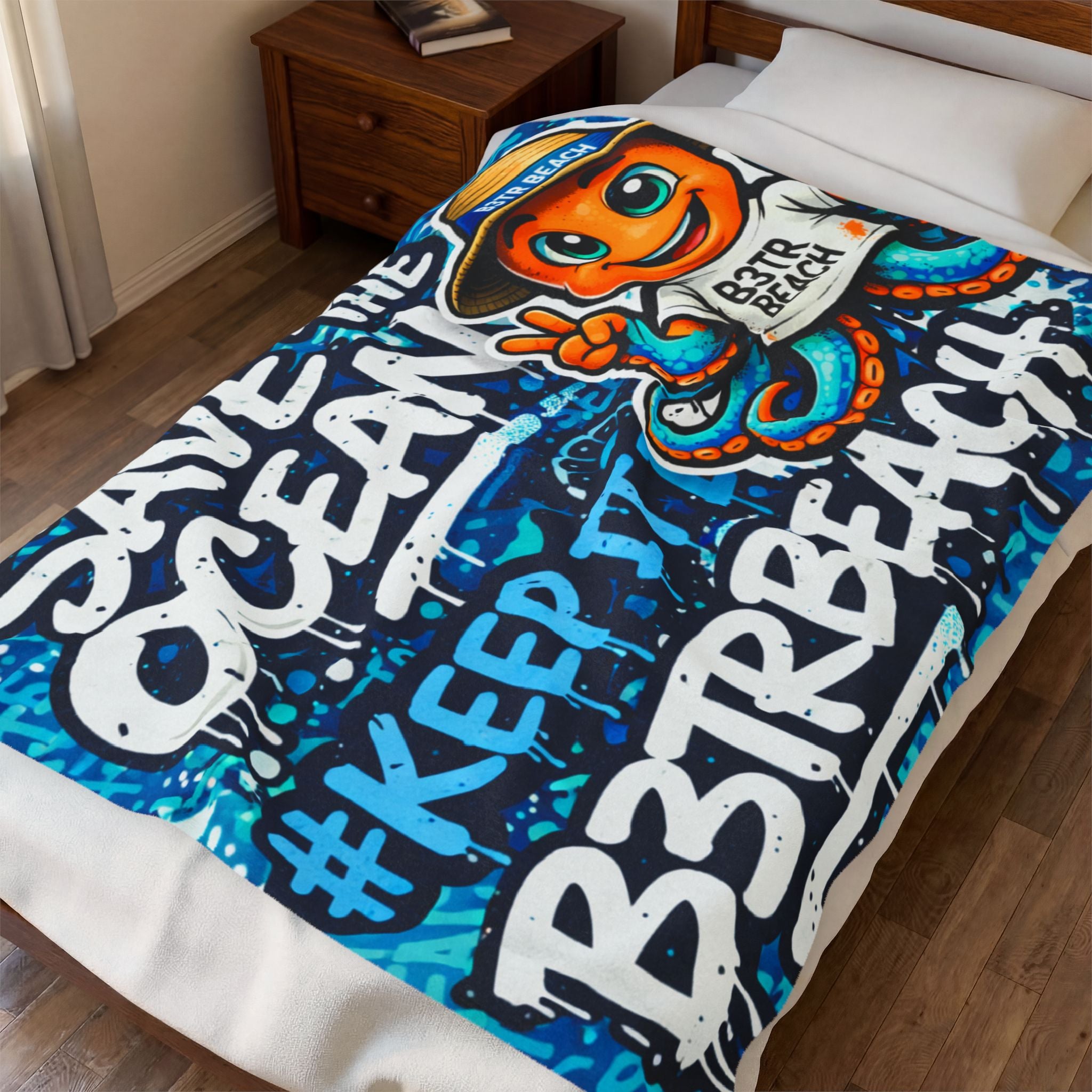 -B3TRBeach “Save The Ocean” 60” x 80” Velveteen Plush Blanket