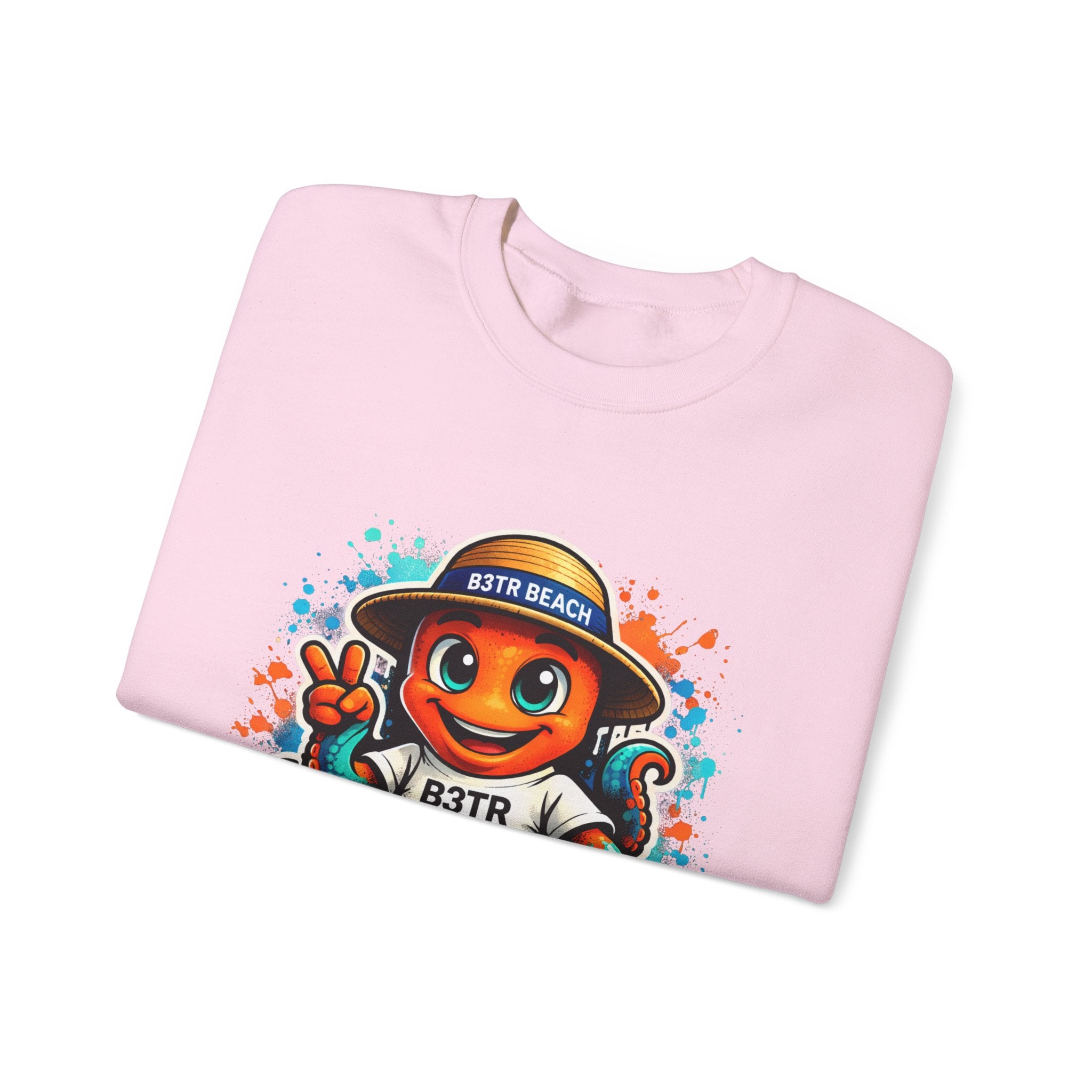 Inky B3TRBeach Crewneck Sweatshirt — Cute 'B3TR BEACH' Surf Octopus Graphic
