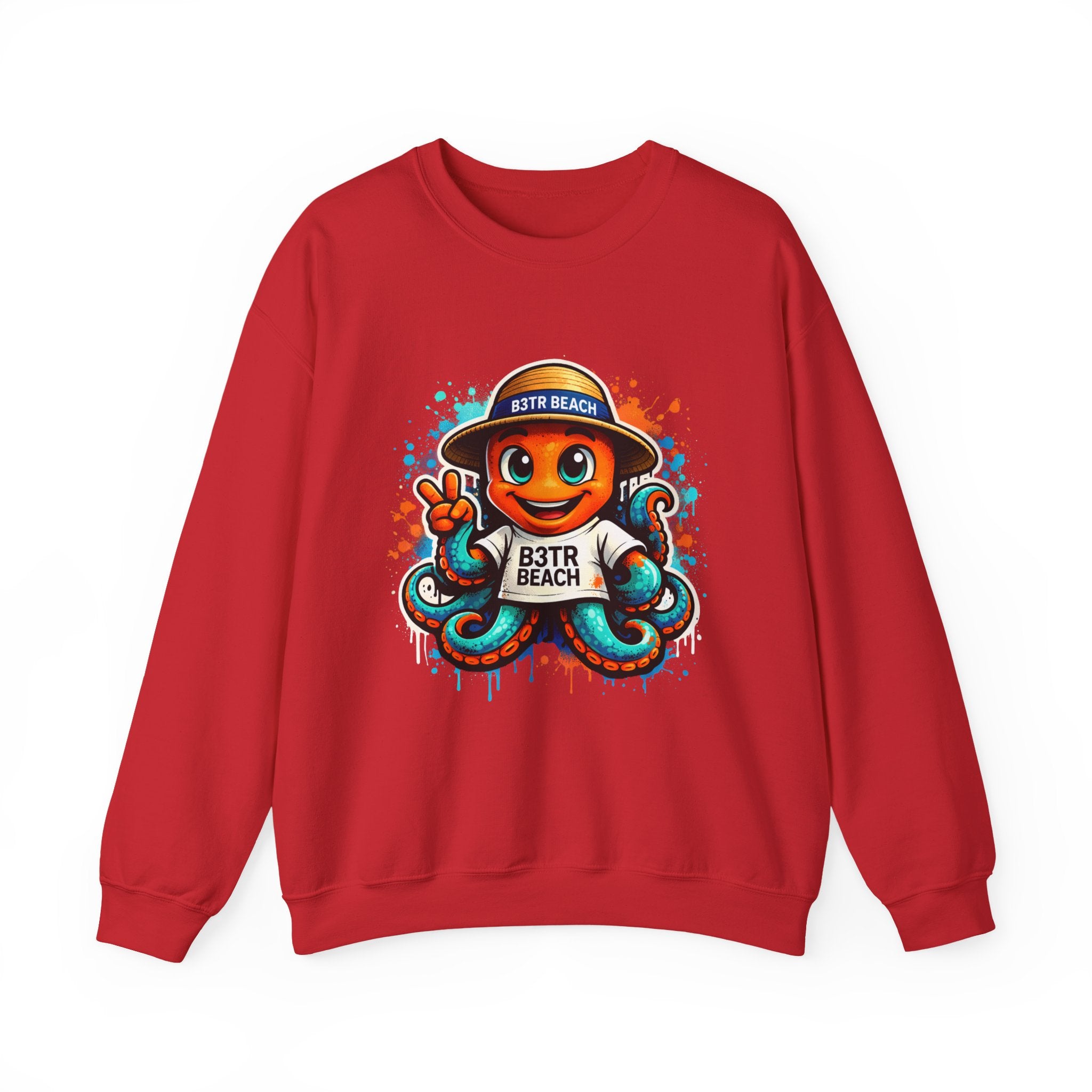 Inky B3TRBeach Crewneck Sweatshirt — Cute 'B3TR BEACH' Surf Octopus Graphic