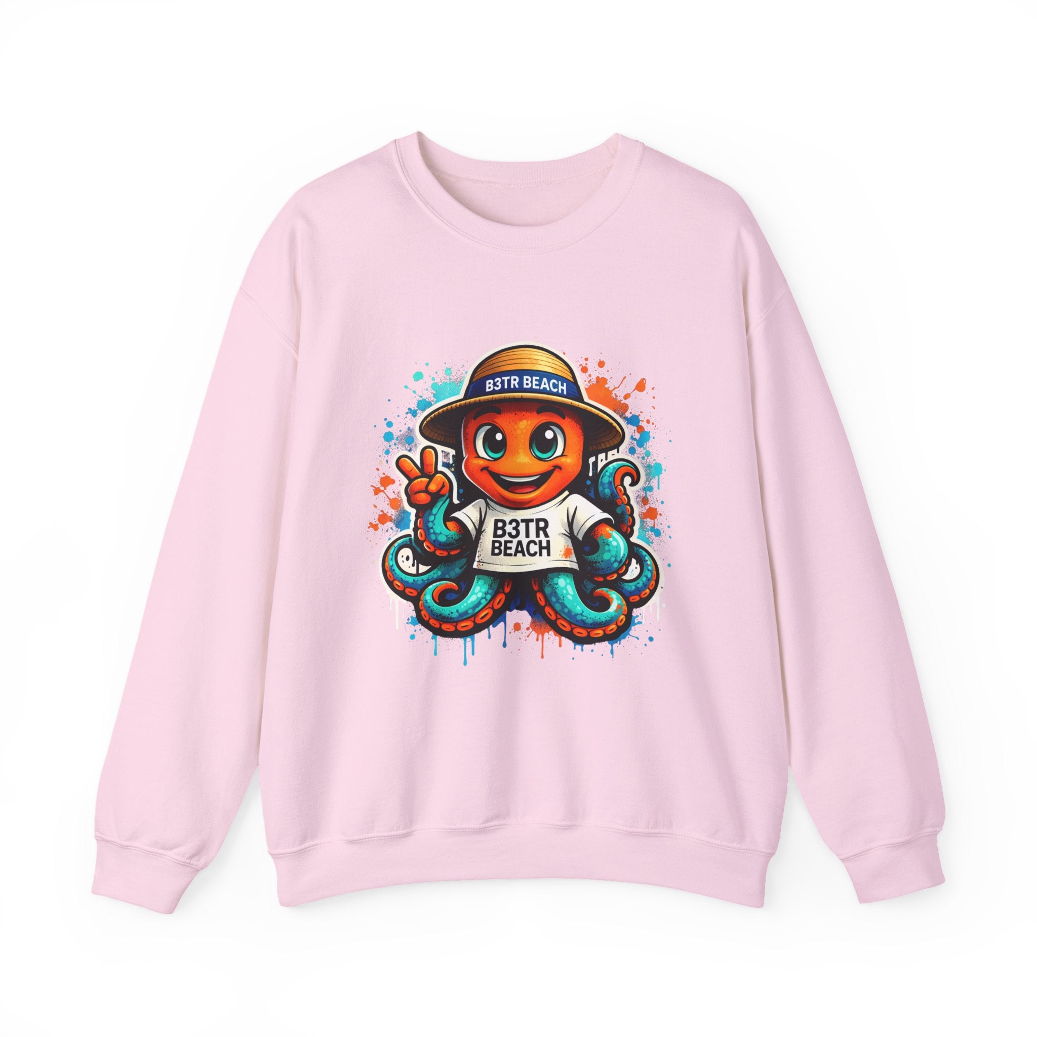 Inky B3TRBeach Crewneck Sweatshirt — Cute 'B3TR BEACH' Surf Octopus Graphic