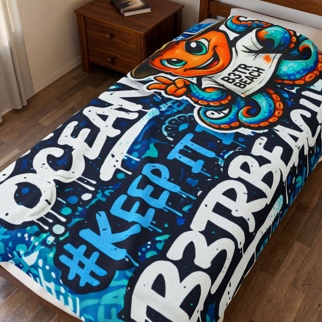 -B3TRBeach “Save The Ocean” 60” x 80” Velveteen Plush Blanket