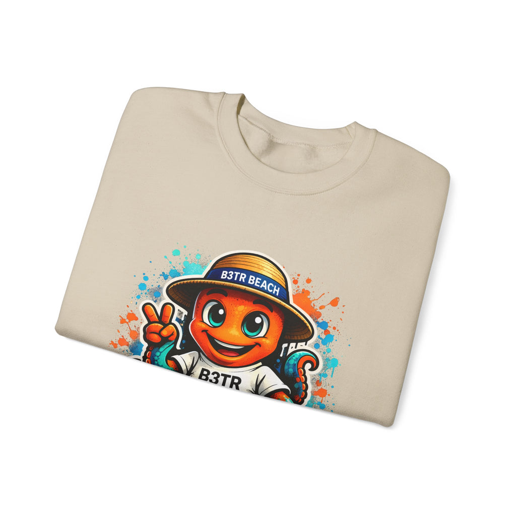 Inky B3TRBeach Crewneck Sweatshirt — Cute 'B3TR BEACH' Surf Octopus Graphic