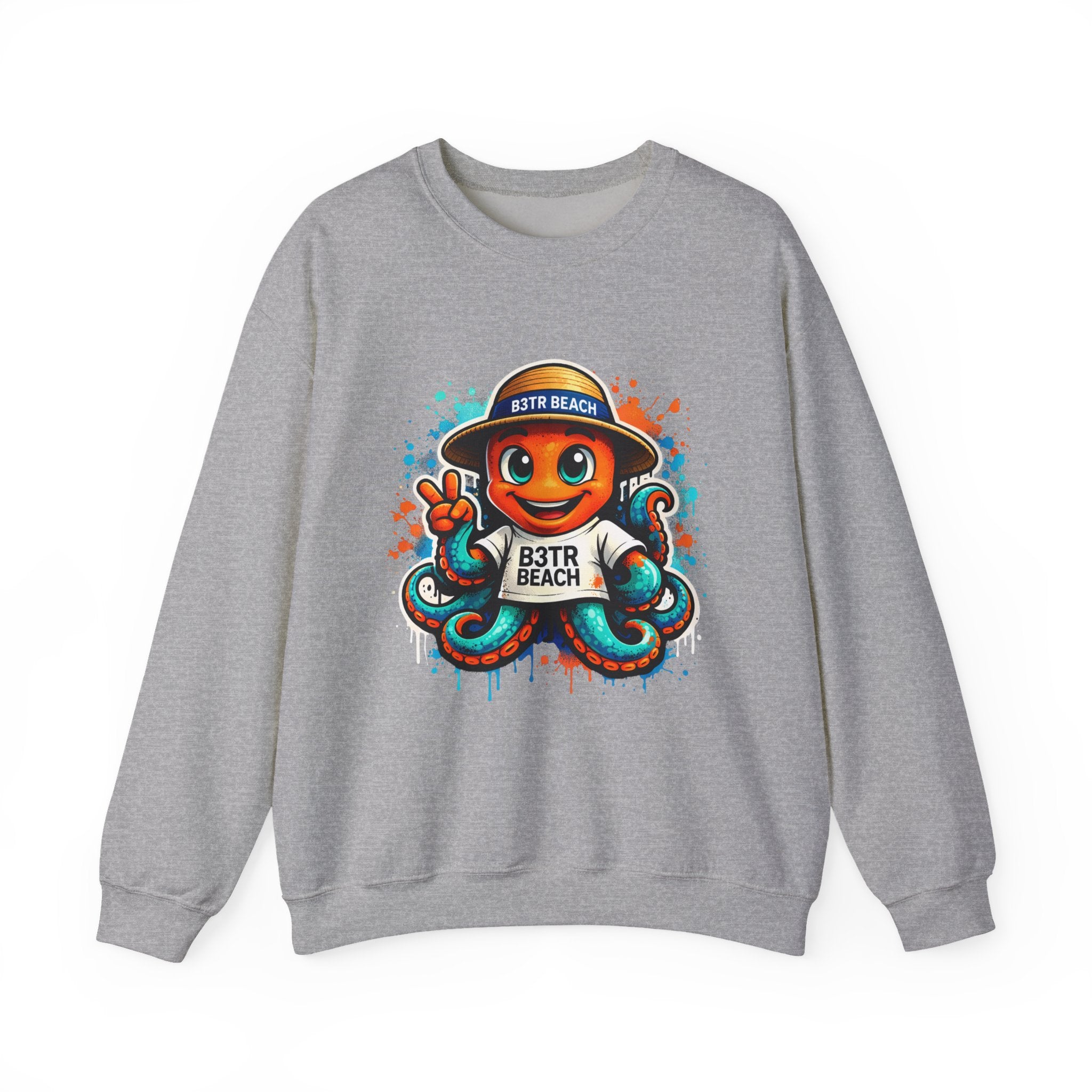 Inky B3TRBeach Crewneck Sweatshirt — Cute 'B3TR BEACH' Surf Octopus Graphic