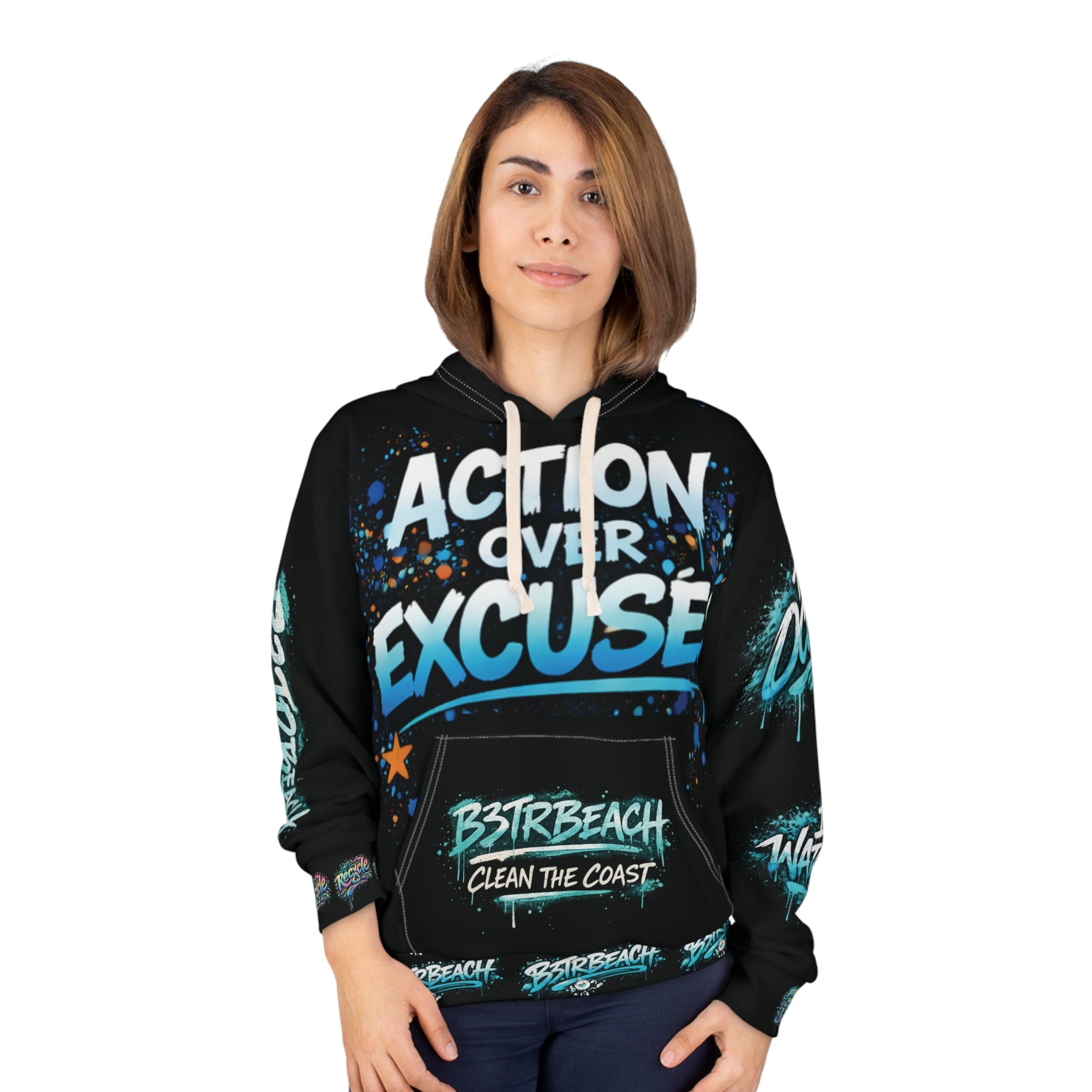 Hoodie — 'Action Over Excuses' B3TR Beach Octopus Pullover