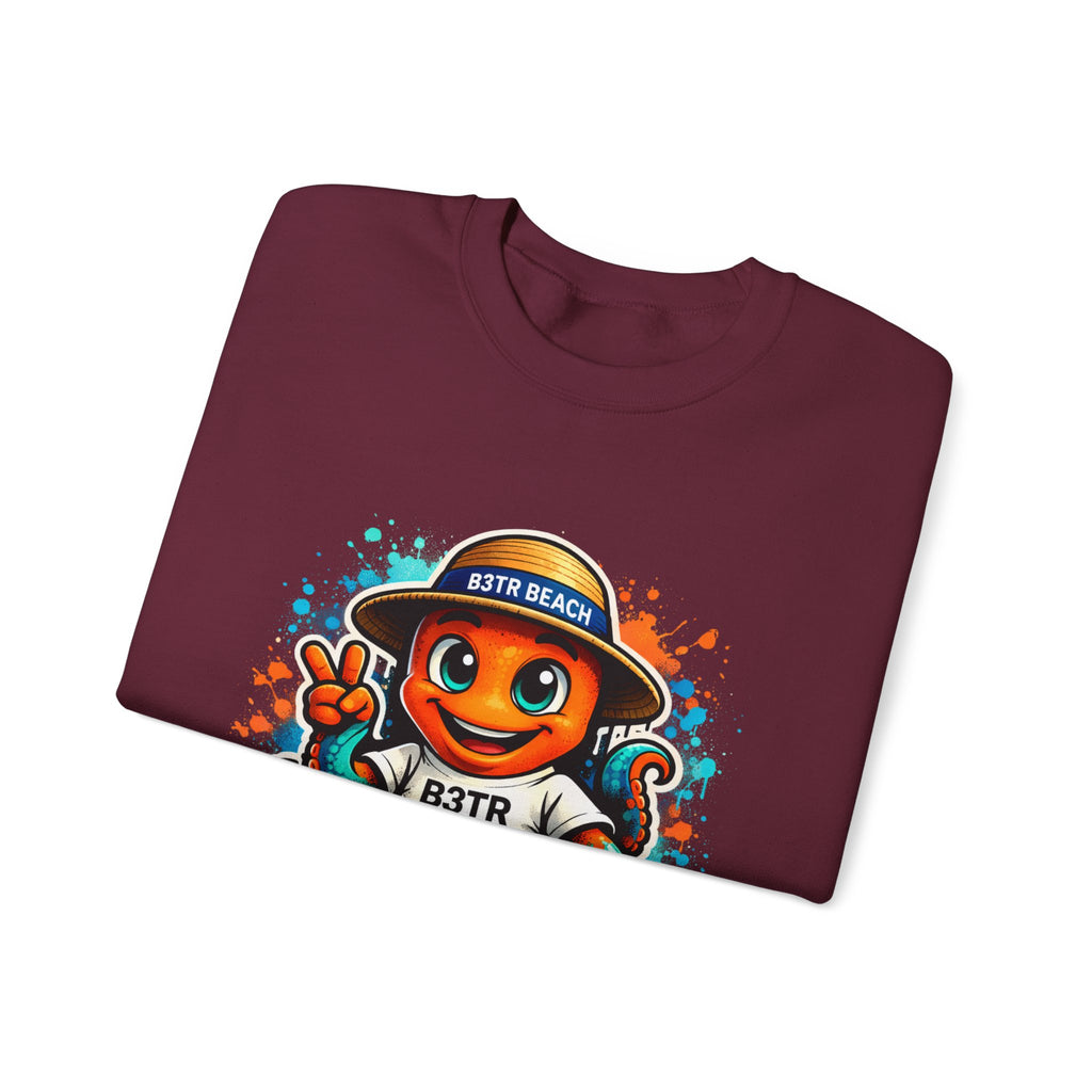 Inky B3TRBeach Crewneck Sweatshirt — Cute 'B3TR BEACH' Surf Octopus Graphic