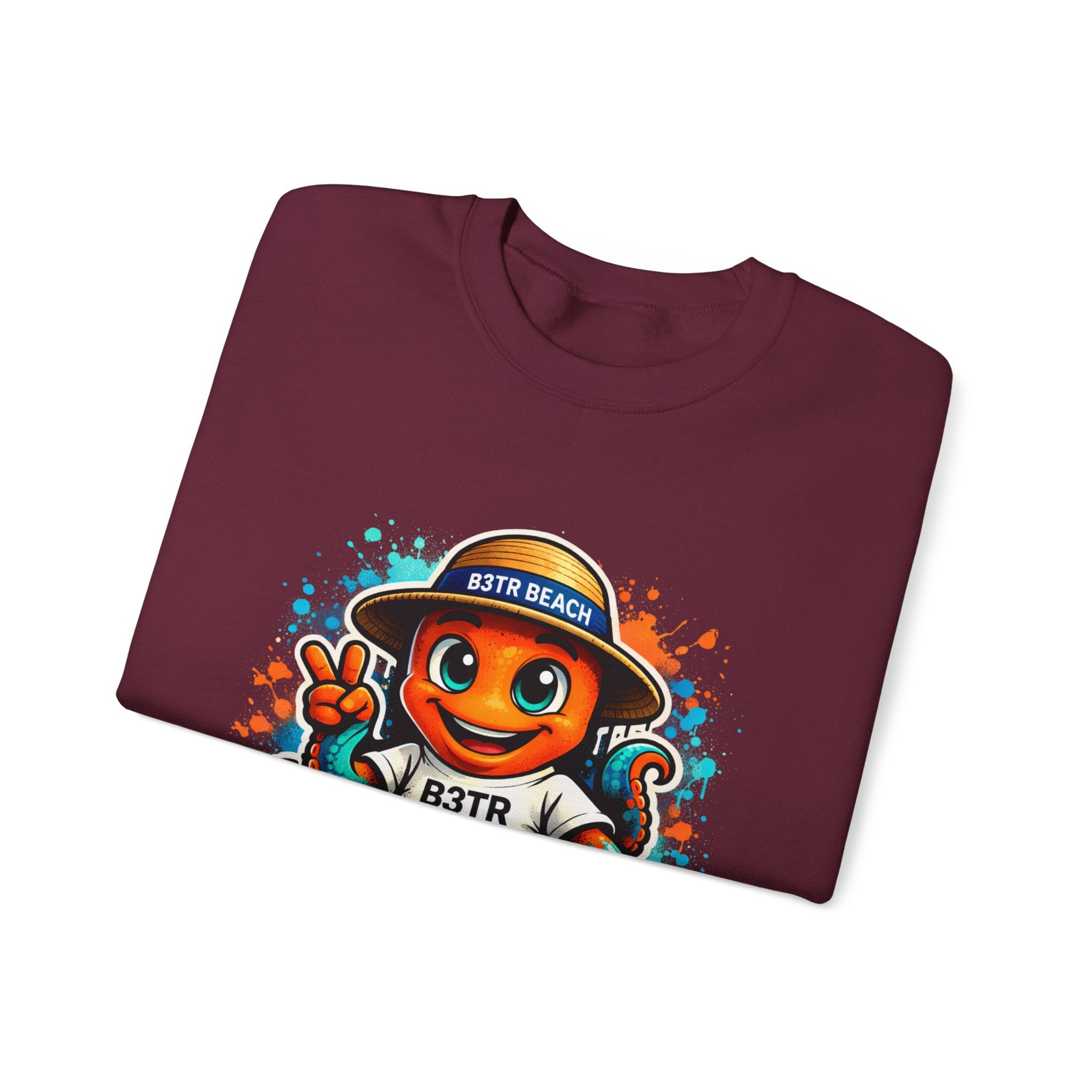 Inky B3TRBeach Crewneck Sweatshirt — Cute 'B3TR BEACH' Surf Octopus Graphic