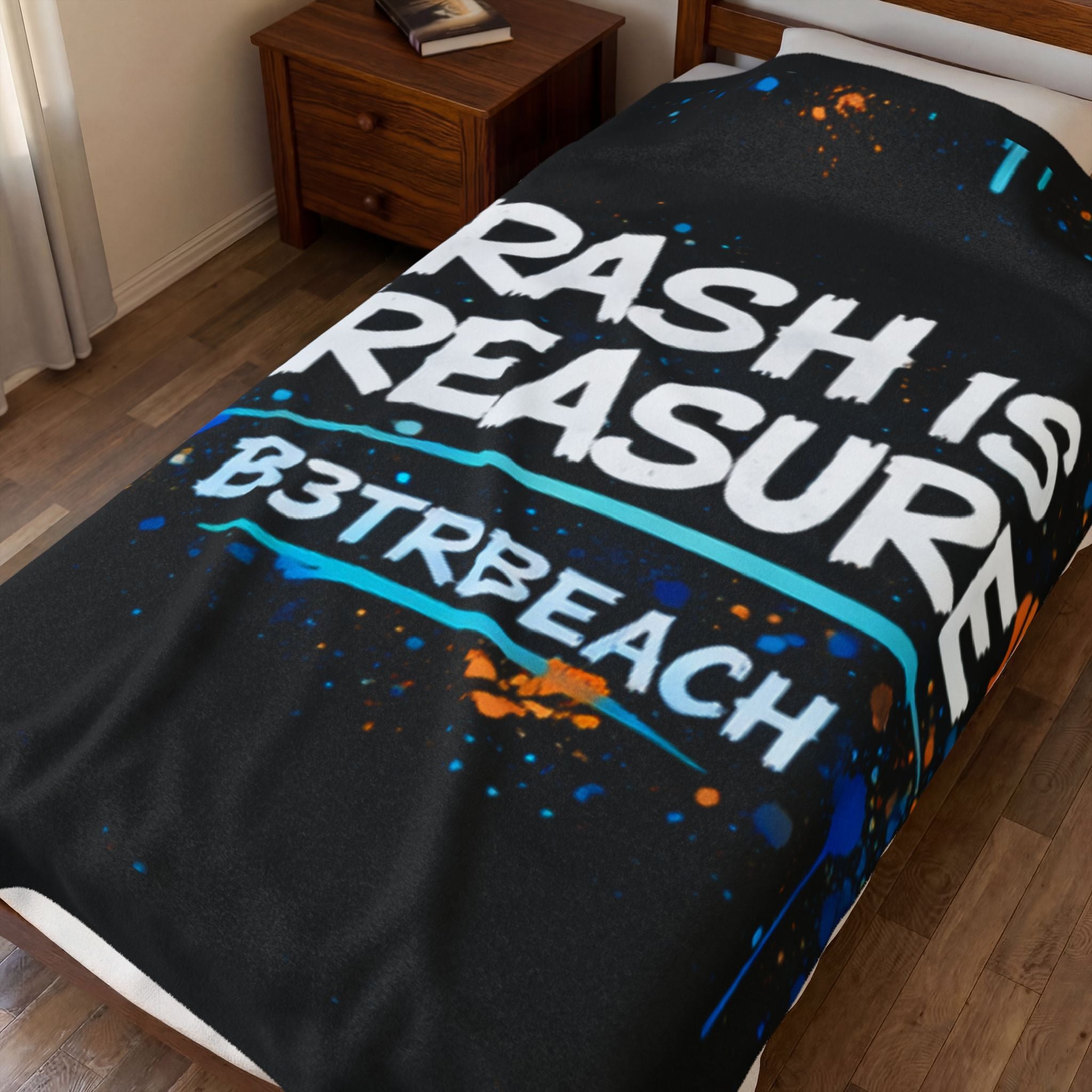 Velveteen Plush Blanket — "Trash Is Treasure" Beach Cleanup Quote Throw