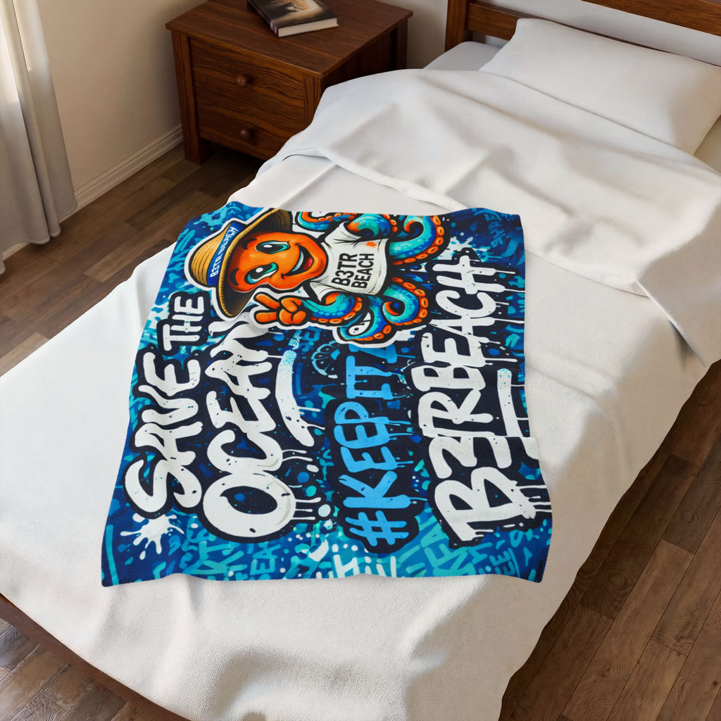 -B3TRBeach “Save The Ocean” 60” x 80” Velveteen Plush Blanket