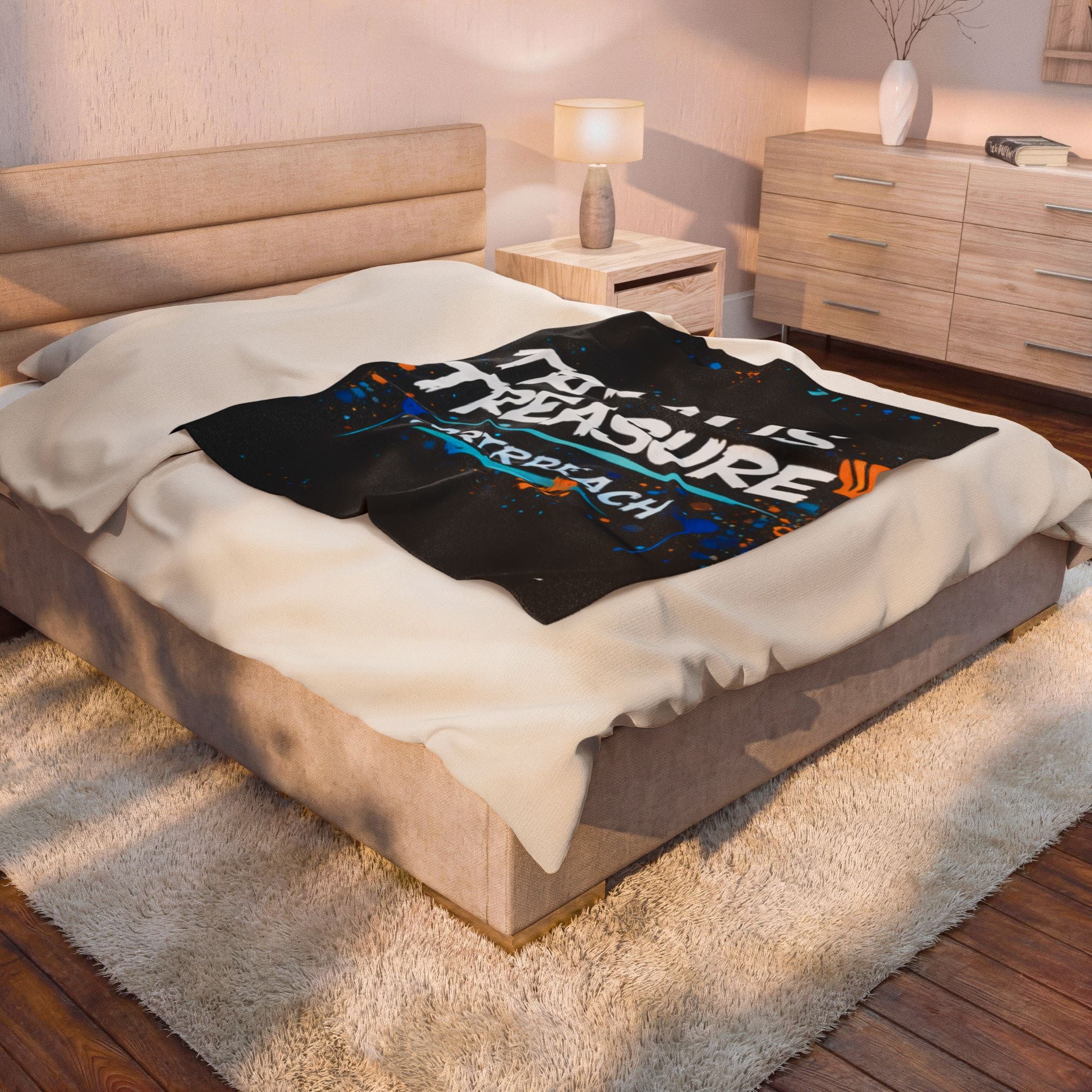 Velveteen Plush Blanket — "Trash Is Treasure" Beach Cleanup Quote Throw