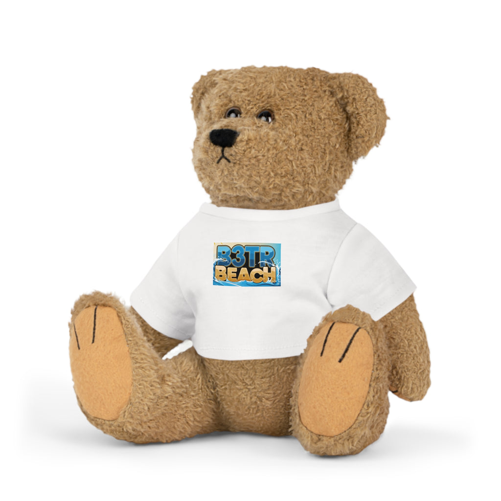 Teddy Bear Plush with 'B3TR BEACH' Graphic Tee — Cute Beach-Themed Gift