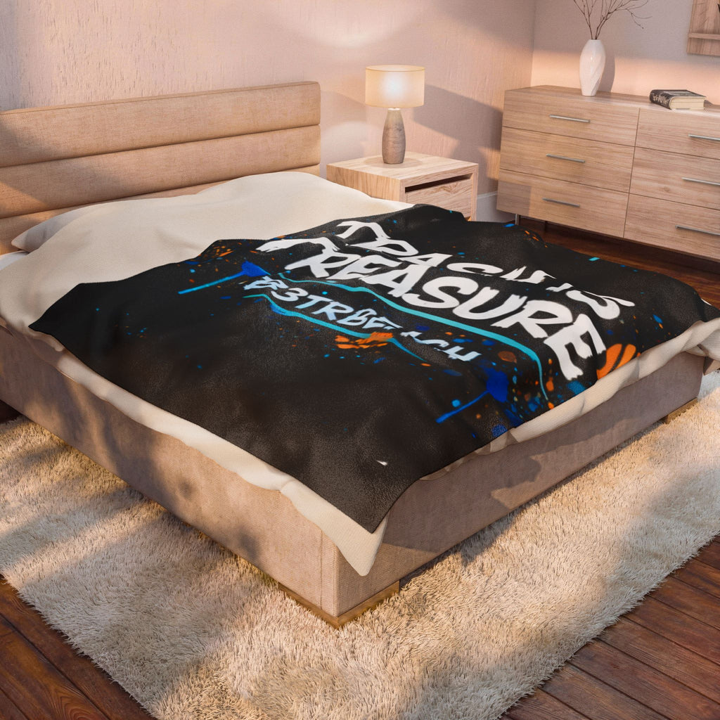 Velveteen Plush Blanket — "Trash Is Treasure" Beach Cleanup Quote Throw