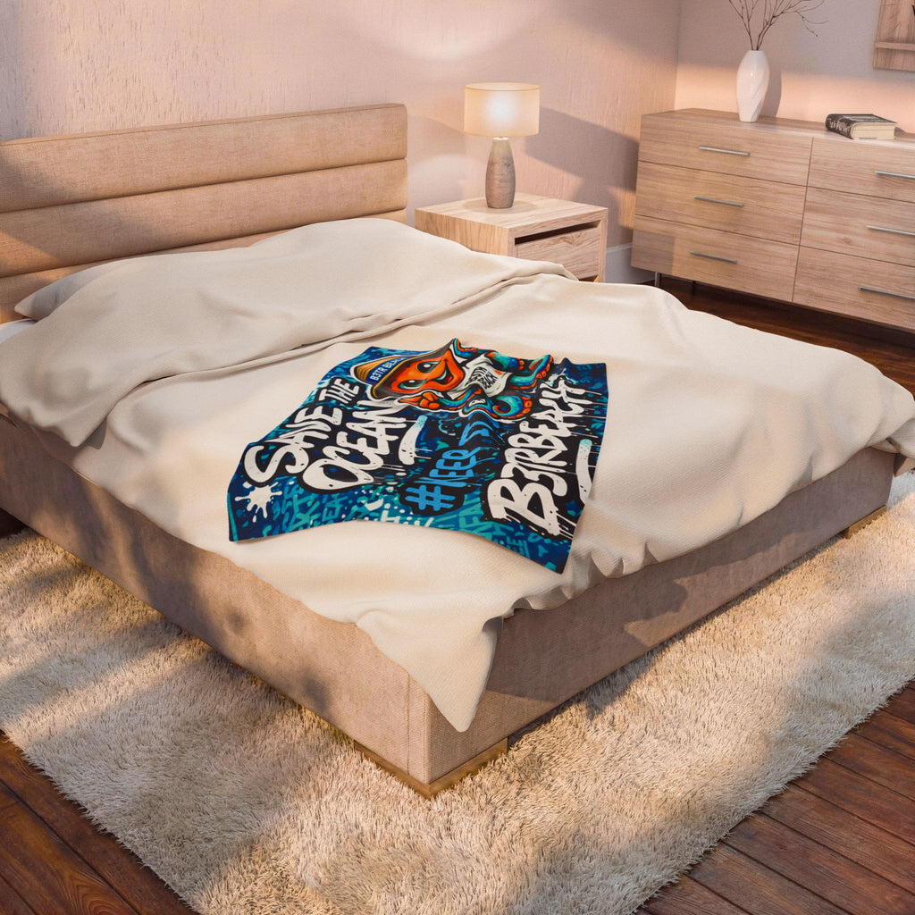 -B3TRBeach “Save The Ocean” 60” x 80” Velveteen Plush Blanket