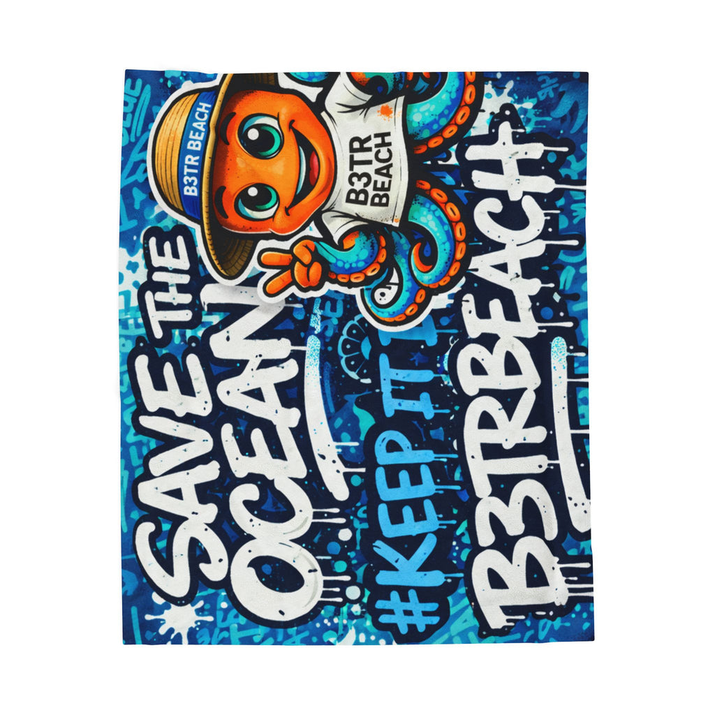 -B3TRBeach “Save The Ocean” 60” x 80” Velveteen Plush Blanket