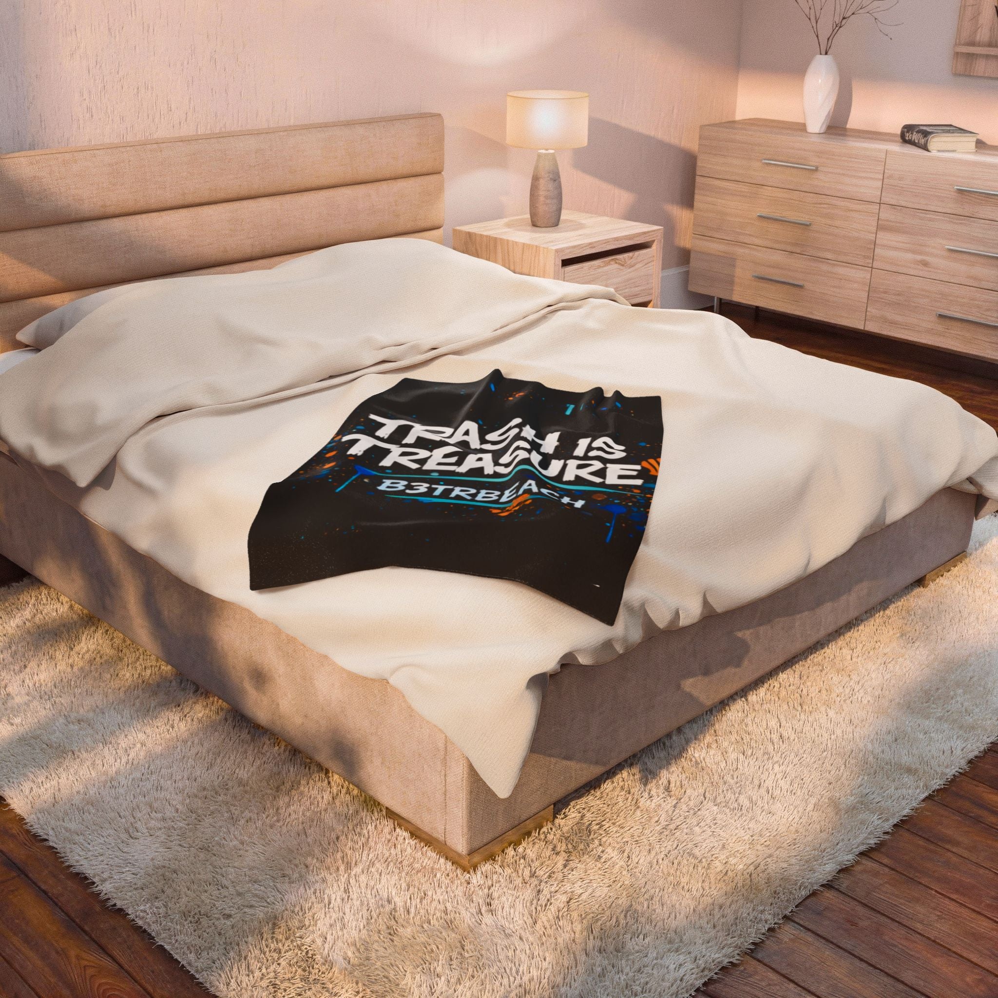 Velveteen Plush Blanket — "Trash Is Treasure" Beach Cleanup Quote Throw