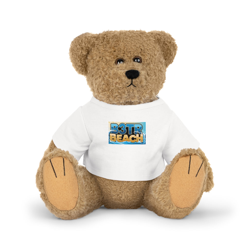 Teddy Bear Plush with 'B3TR BEACH' Graphic Tee — Cute Beach-Themed Gift