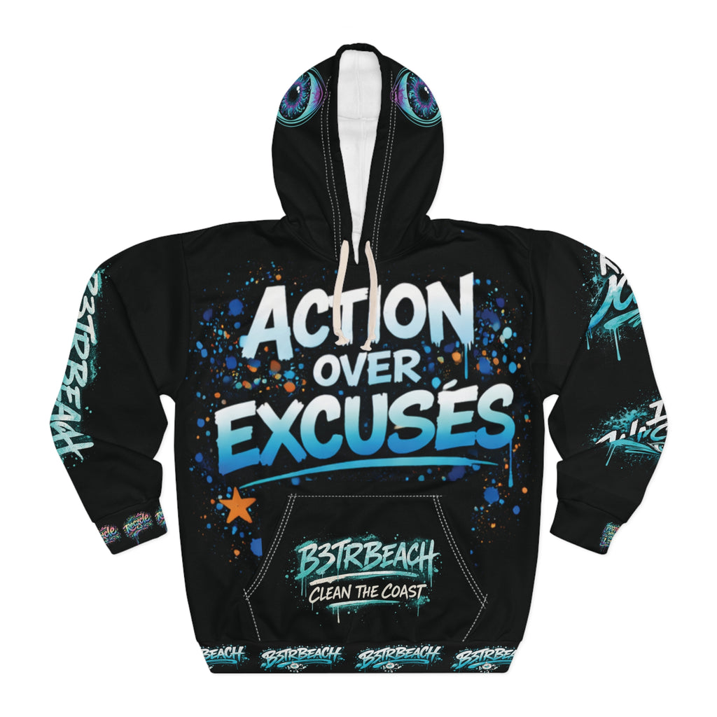 Hoodie — 'Action Over Excuses' B3TR Beach Octopus Pullover