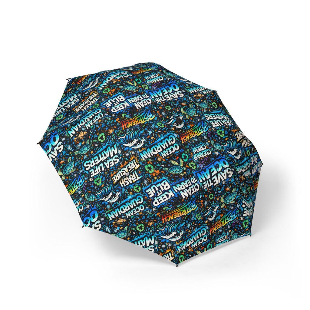 Compact Foldable Umbrella — Ocean Blue Inspirational Word Print, Semi-Automatic Travel Umbrella