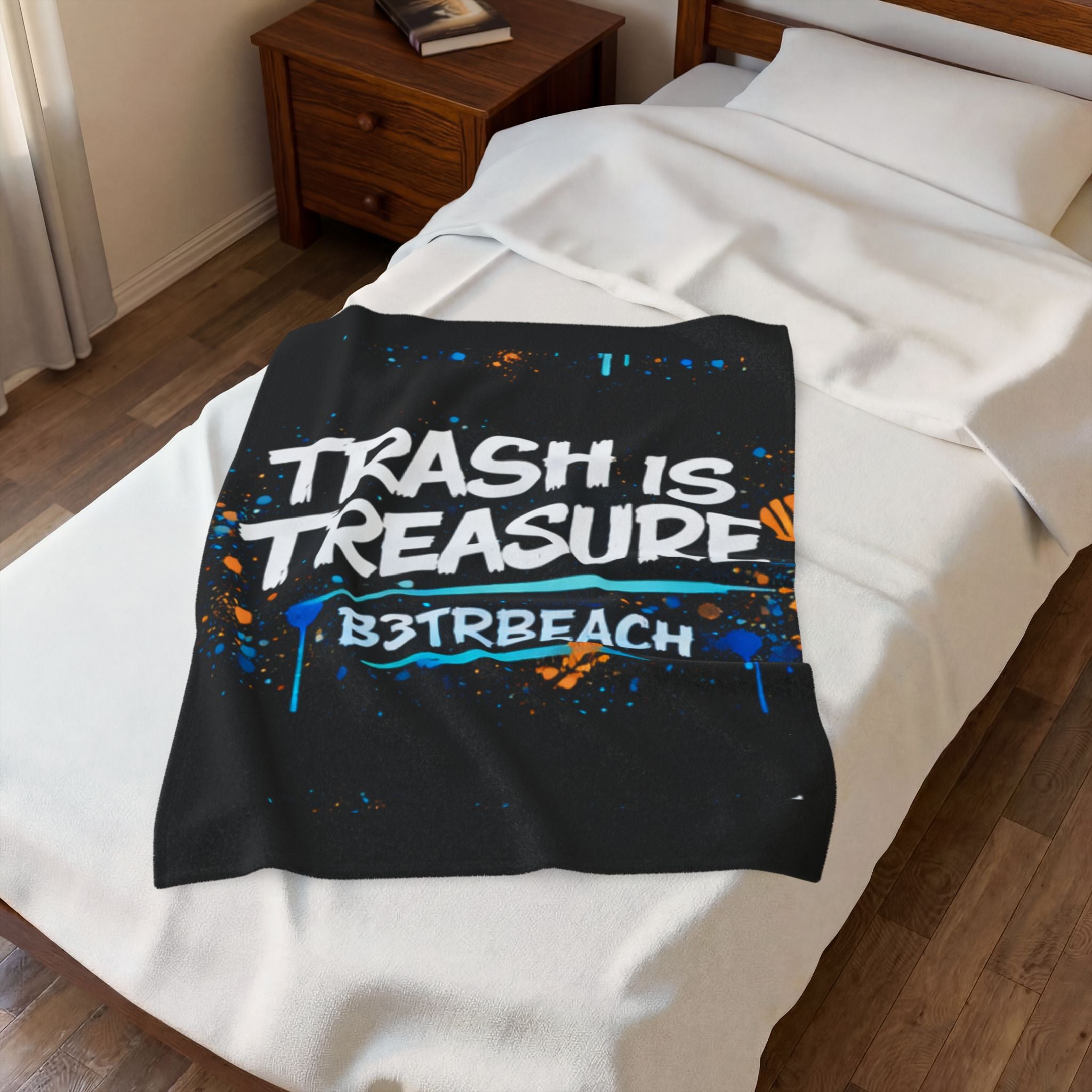 Velveteen Plush Blanket — "Trash Is Treasure" Beach Cleanup Quote Throw