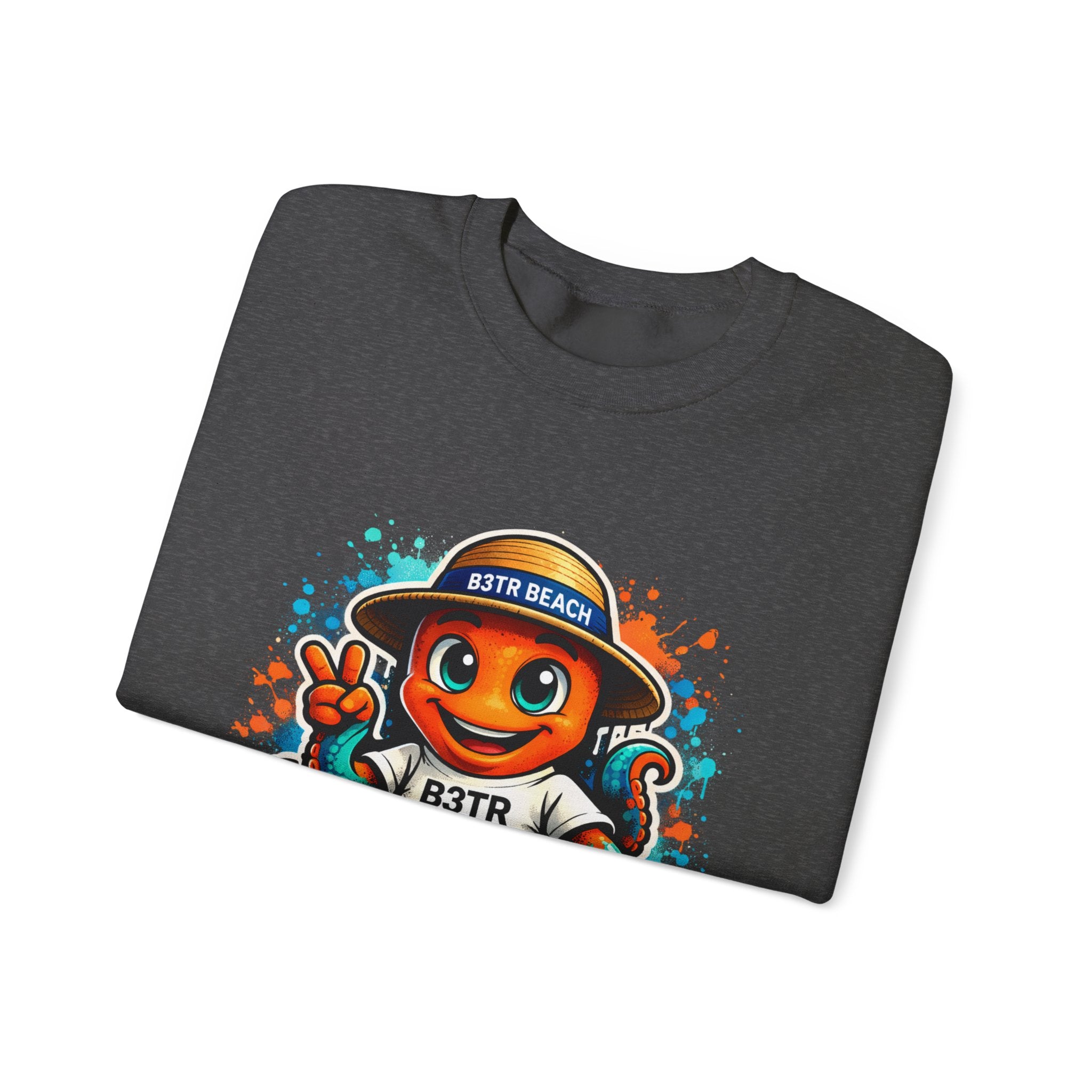 Inky B3TRBeach Crewneck Sweatshirt — Cute 'B3TR BEACH' Surf Octopus Graphic