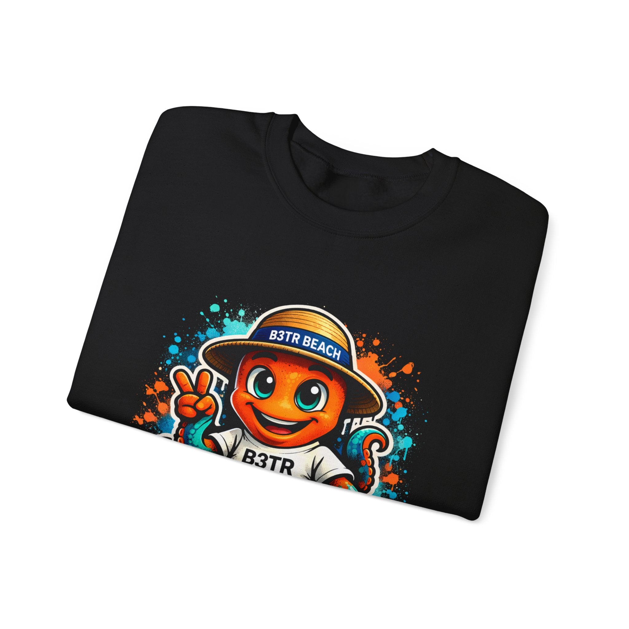 Inky B3TRBeach Crewneck Sweatshirt — Cute 'B3TR BEACH' Surf Octopus Graphic