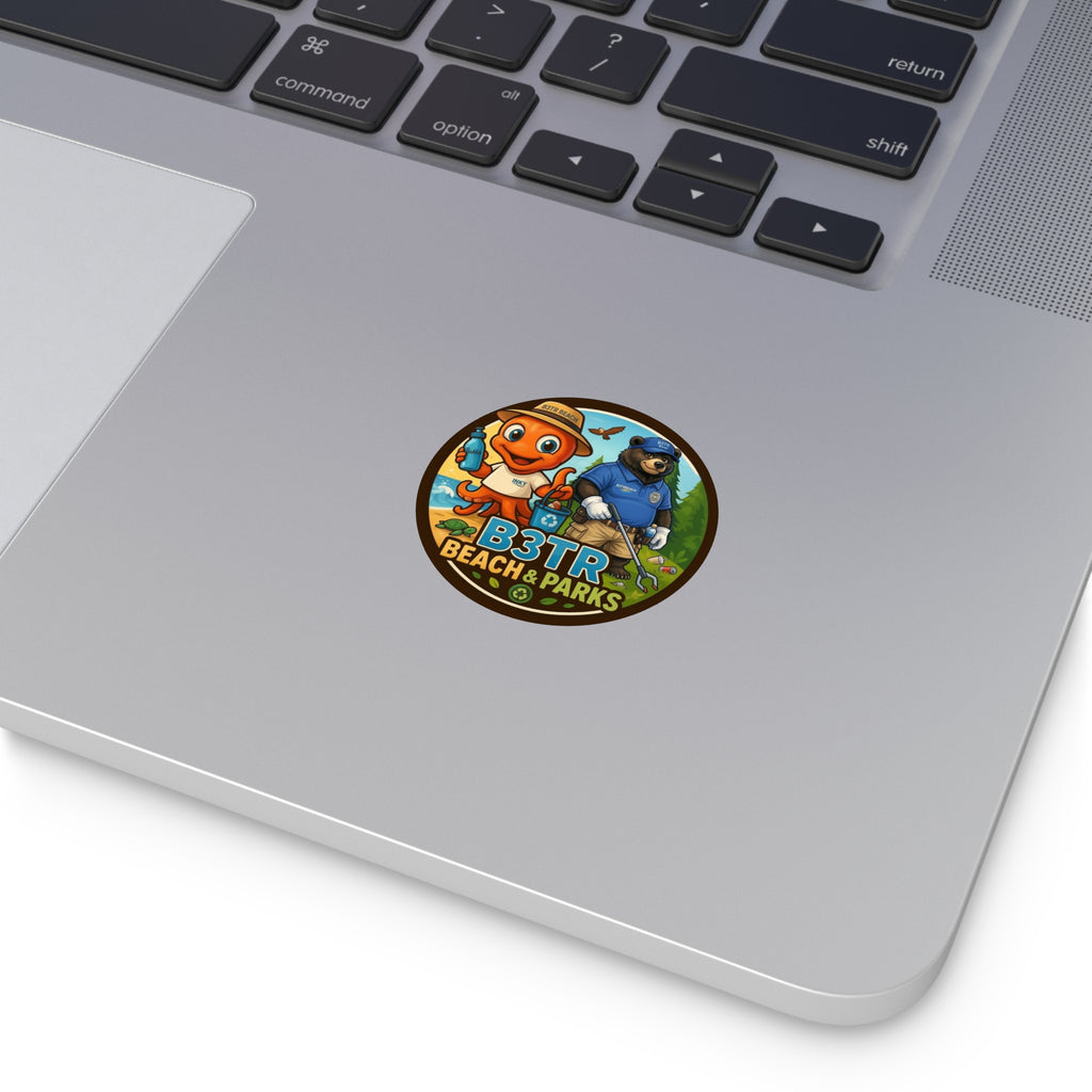 B3TR Beach & Parks Cleanup Mascot Sticker – Inky & Ranger Bear Ocean Guardian Decal (Eco-Friendly Vinyl)