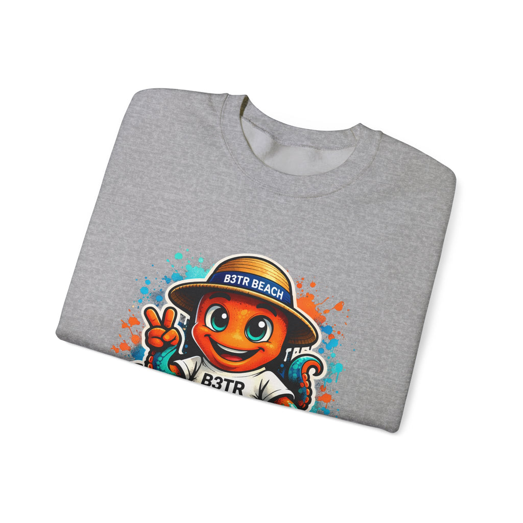 Inky B3TRBeach Crewneck Sweatshirt — Cute 'B3TR BEACH' Surf Octopus Graphic