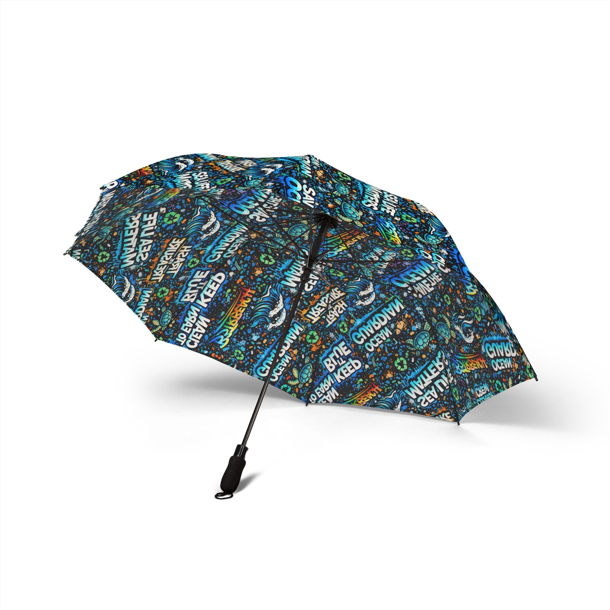 Compact Foldable Umbrella — Ocean Blue Inspirational Word Print, Semi-Automatic Travel Umbrella