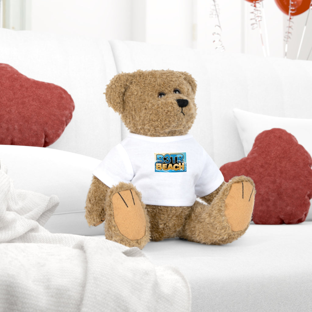 Teddy Bear Plush with 'B3TR BEACH' Graphic Tee — Cute Beach-Themed Gift