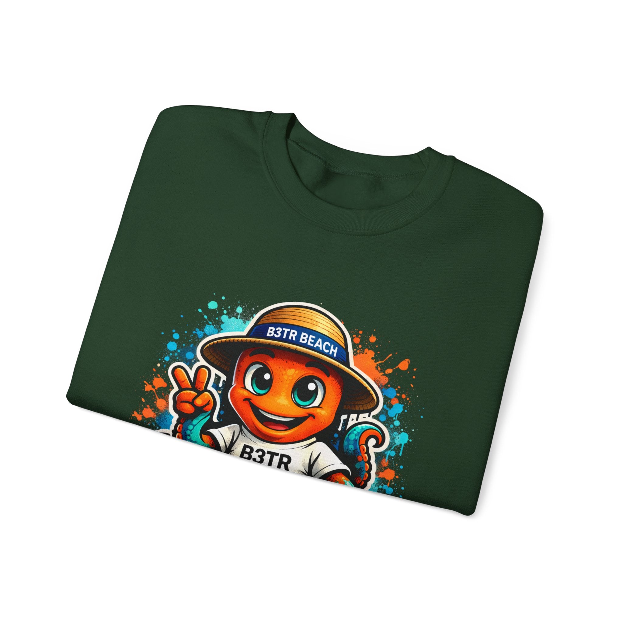 Inky B3TRBeach Crewneck Sweatshirt — Cute 'B3TR BEACH' Surf Octopus Graphic