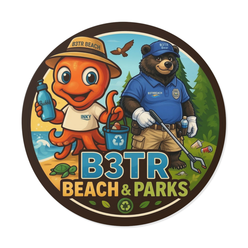 B3TR Beach & Parks Cleanup Mascot Sticker – Inky & Ranger Bear Ocean Guardian Decal (Eco-Friendly Vinyl)