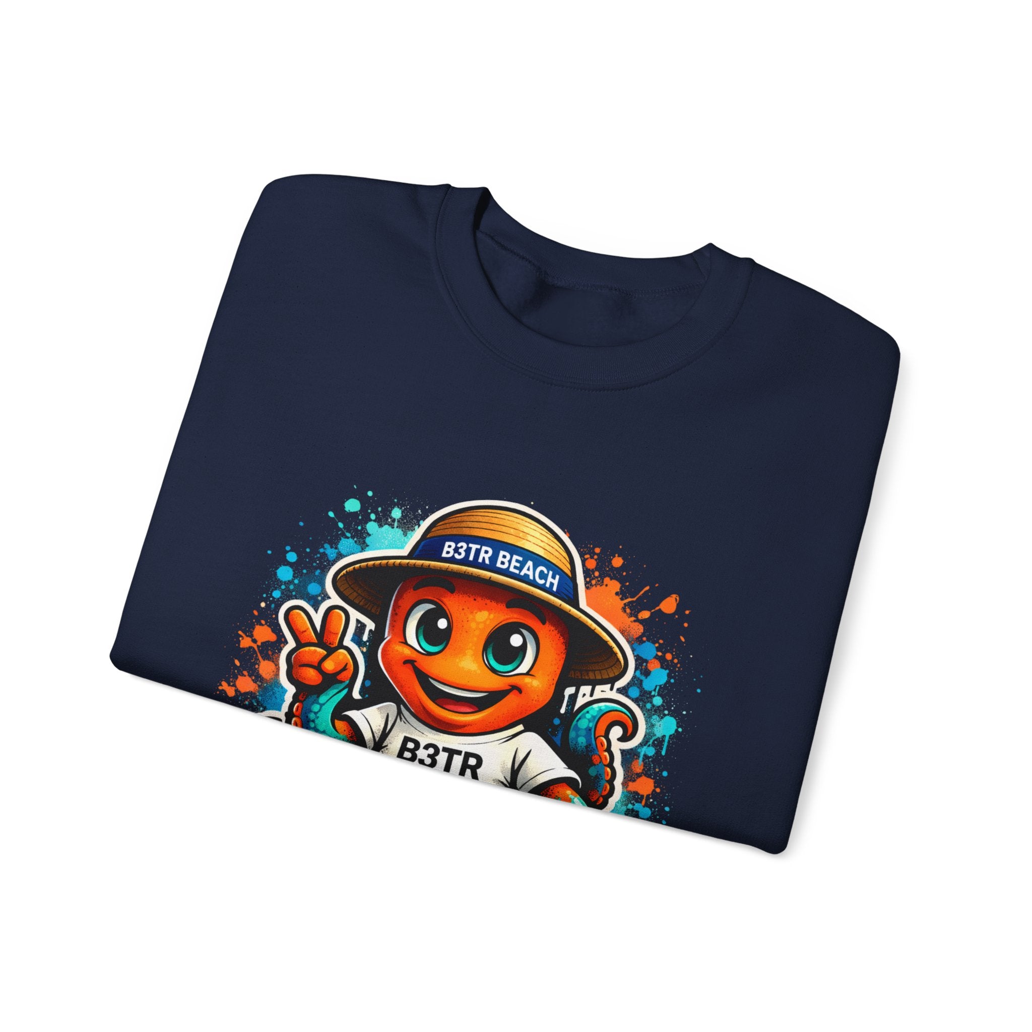 Inky B3TRBeach Crewneck Sweatshirt — Cute 'B3TR BEACH' Surf Octopus Graphic