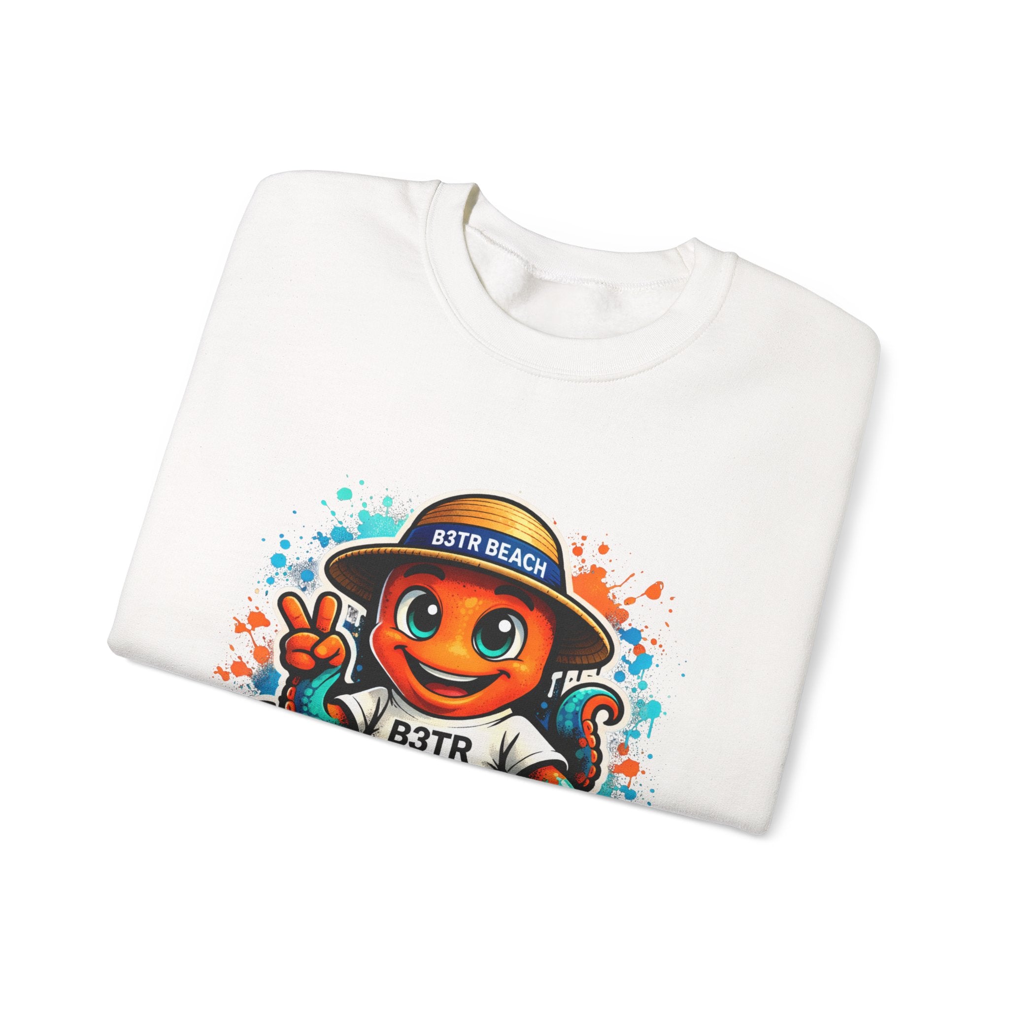 Inky B3TRBeach Crewneck Sweatshirt — Cute 'B3TR BEACH' Surf Octopus Graphic