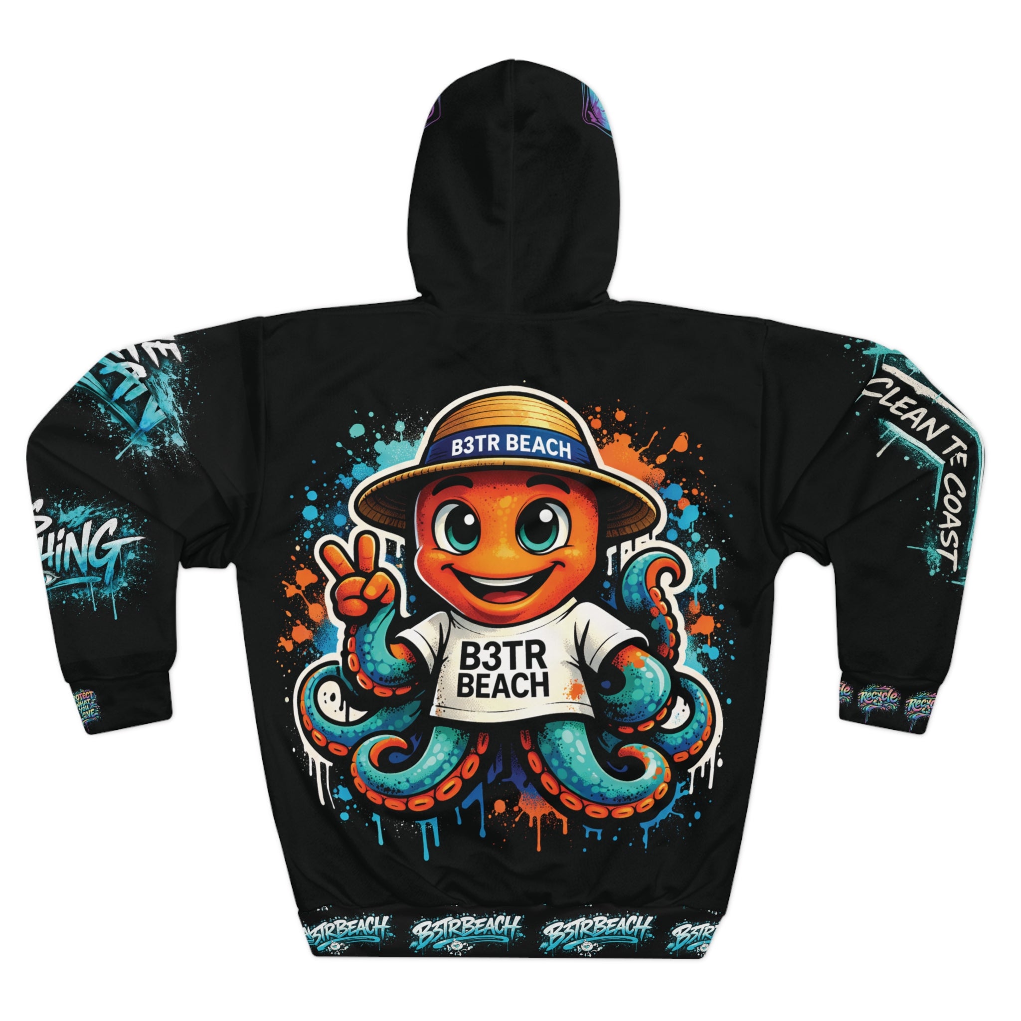 Hoodie — 'Action Over Excuses' B3TR Beach Octopus Pullover