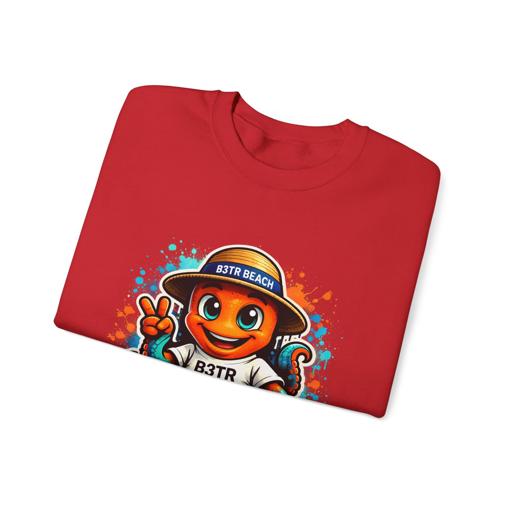 Inky B3TRBeach Crewneck Sweatshirt — Cute 'B3TR BEACH' Surf Octopus Graphic